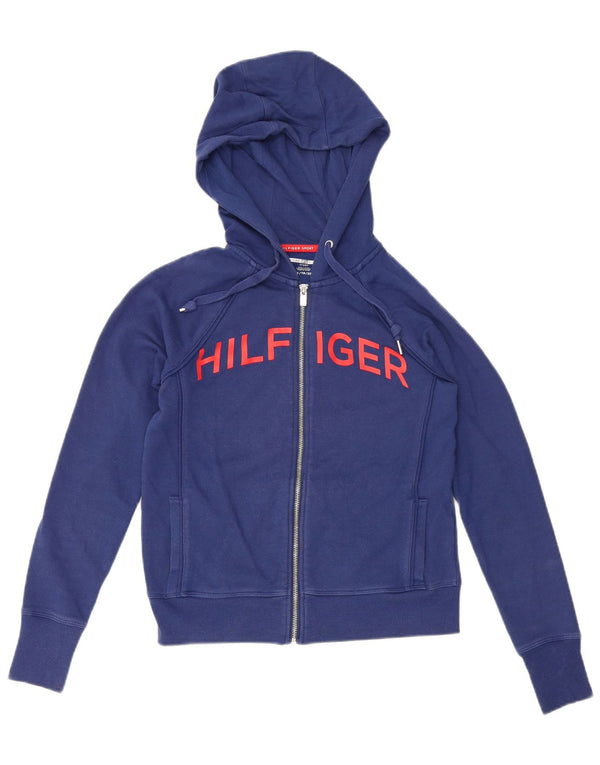 Maglione con cappuccio e zip grafica da donna Tommy Hilfiger UK 6 XS cotone blu navy