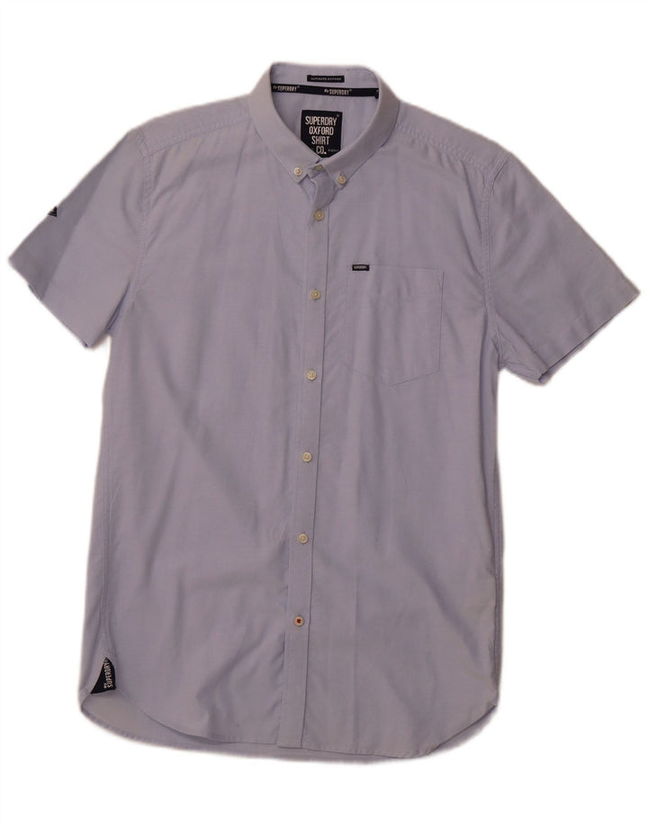 Camicia da uomo a maniche corte SUPERDRY in cotone blu medio