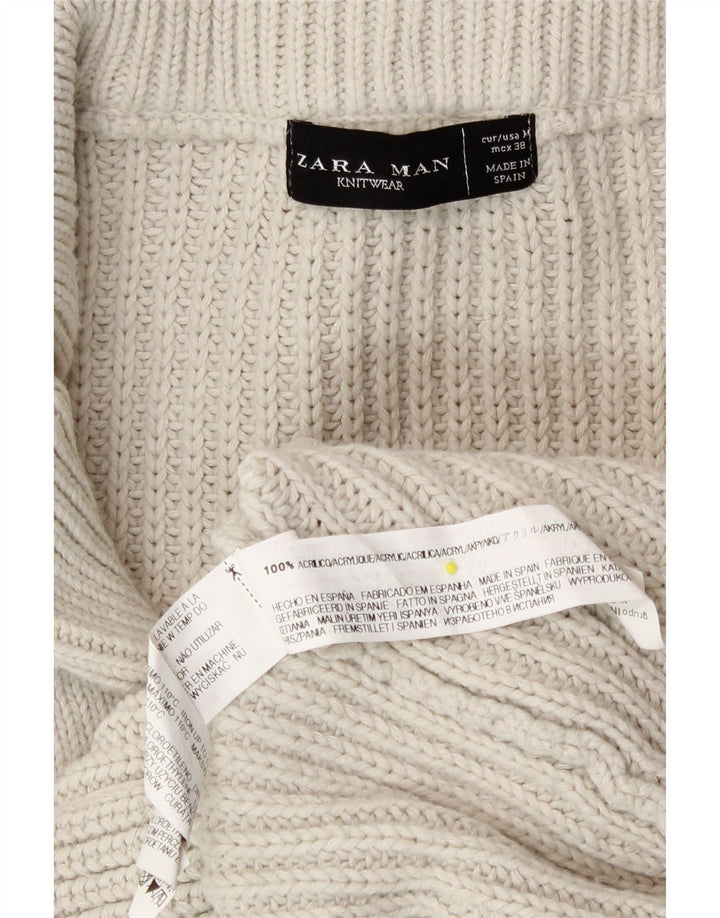Maglione cardigan da uomo con borsone e bottoni Zara, acrilico bianco sporco medio