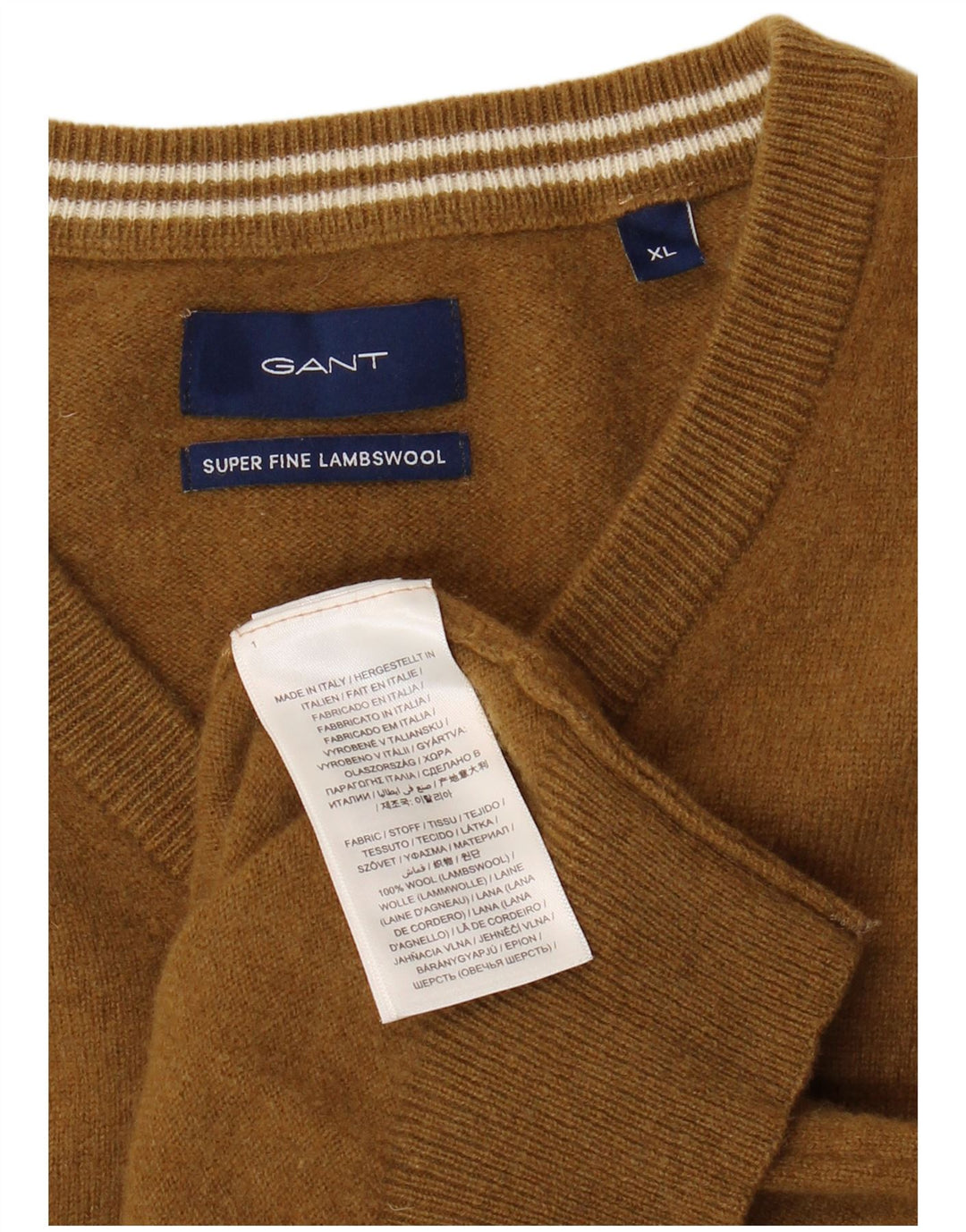 GANT Maglione da uomo con scollo a V XL Lana d'agnello kaki