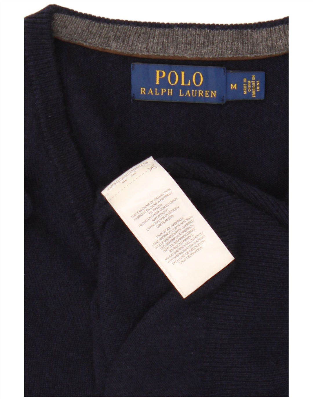 Polo Ralph Lauren Maglione da uomo con scollo a V in lana blu navy medio