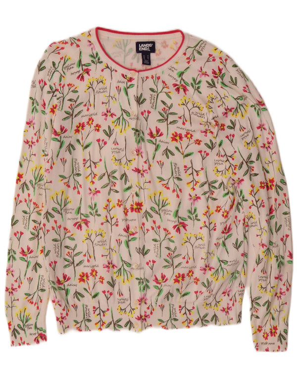 Maglione cardigan da donna Lands End UK 14 Cotone floreale bianco medio