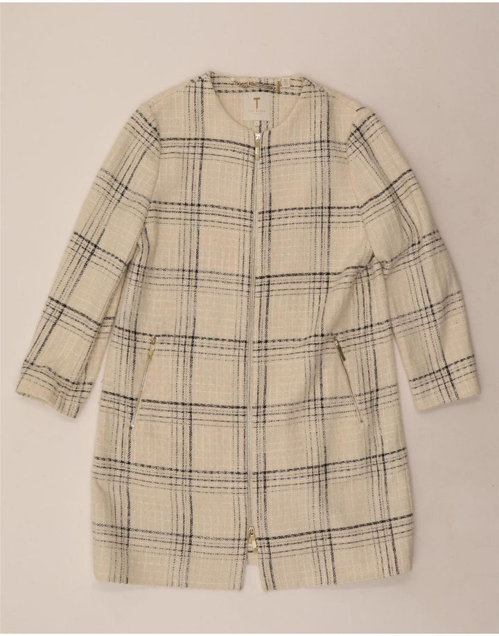 Cappotto da donna Ted Baker taglia 4 grande acrilico a quadri bianco sporco
