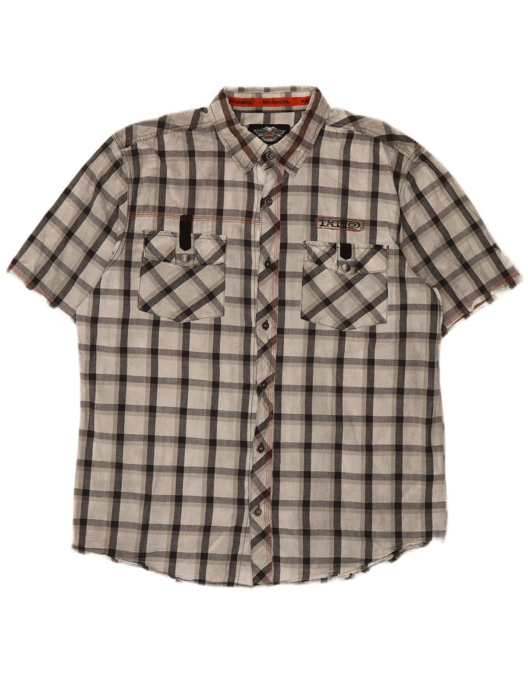 Camicia a maniche corte grafica da uomo Harley Davidson XL in cotone grigio a quadri