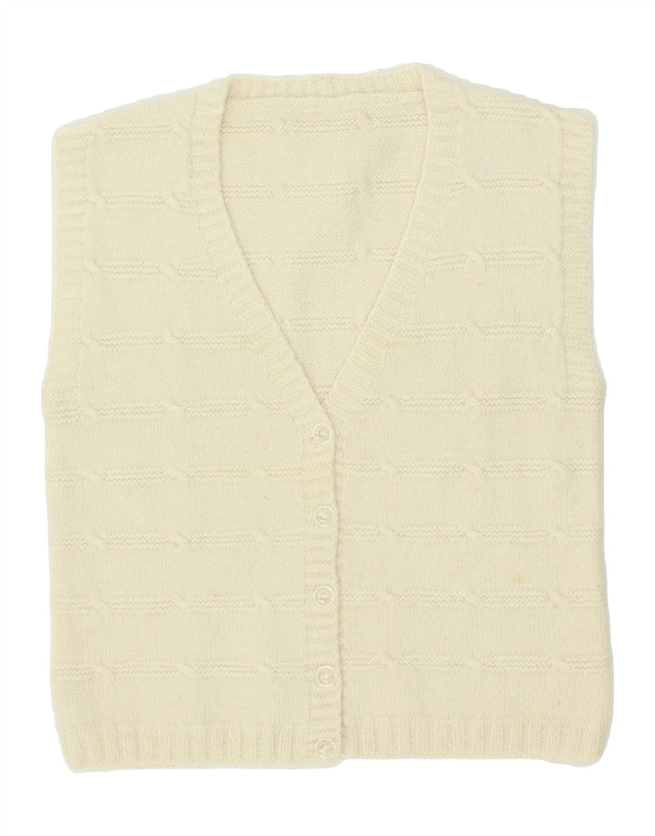 VINTAGE Womens Sleeveless Cardigan Sweater UK 14 Medium Off White Vintage Vintage and Second-Hand Vintage from Messina Hembry 
