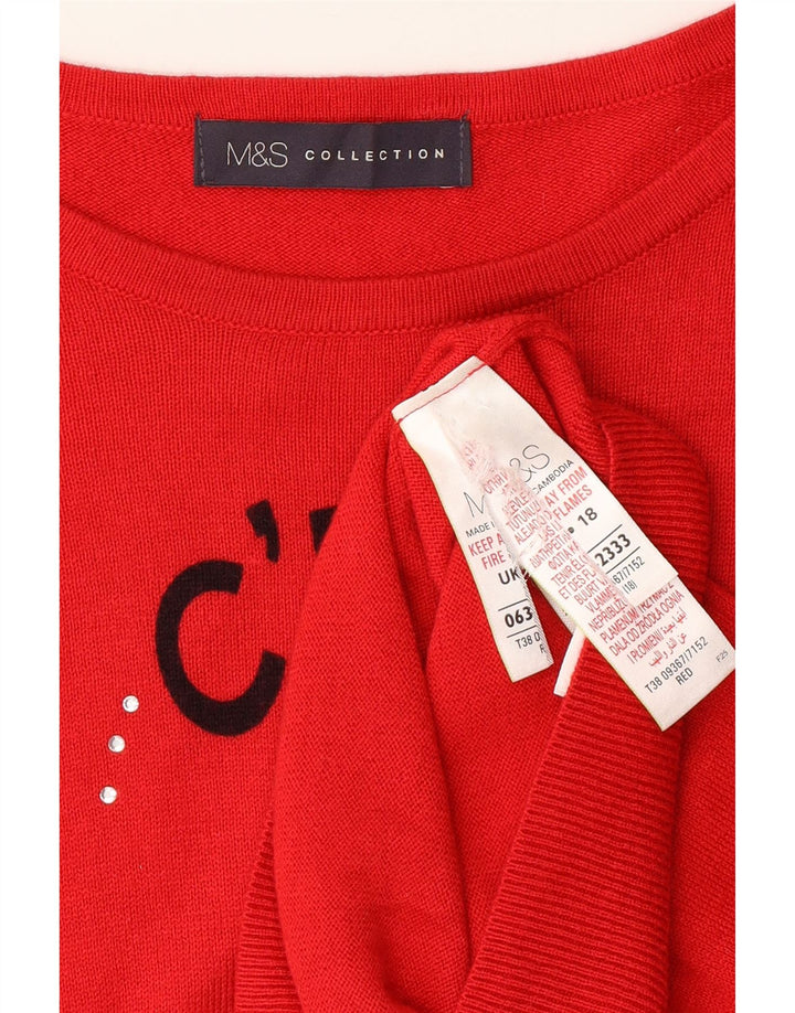 MARKS & SPENCER Maglione da donna con scollo a barca con grafica UK 18 XL Rosso