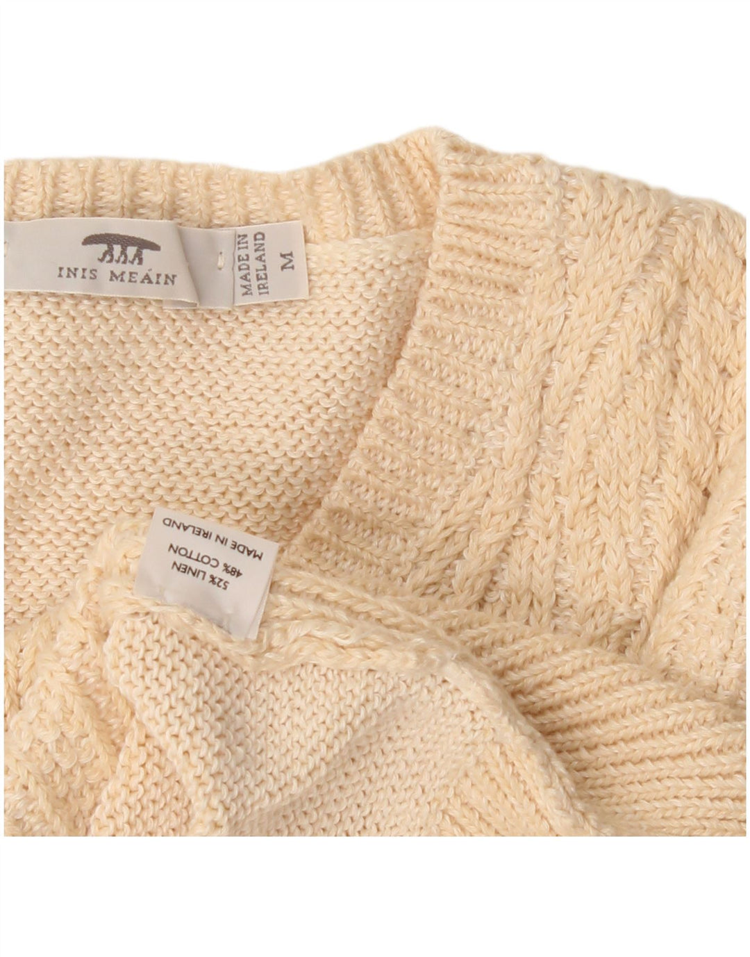 Maglione da donna con scollo a V Inis Meain UK 14 Argyle/diamante beige medio