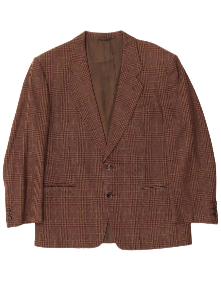 Giacca blazer vintage da uomo a 2 bottoni IT 50 grande lana a quadri marrone