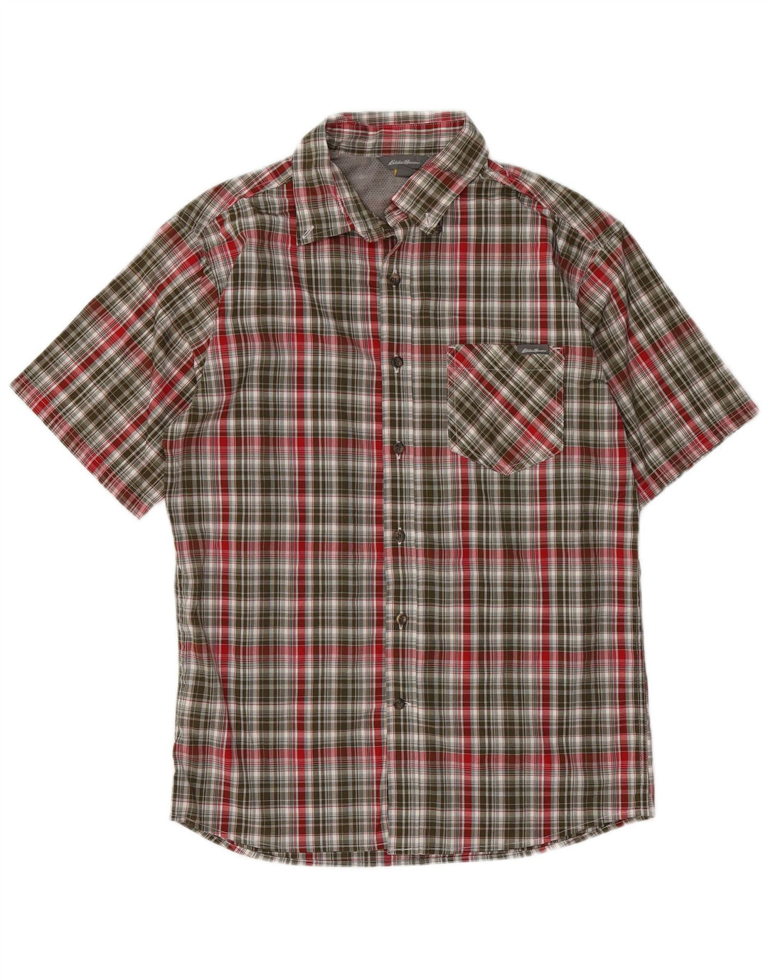 EDDIE BAUER Camicia a maniche corte da uomo Poliestere a quadri kaki medio