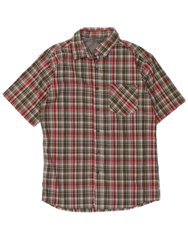 EDDIE BAUER Camicia a maniche corte da uomo Poliestere a quadri kaki medio