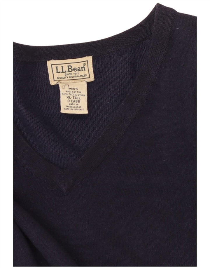 Maglione maglione alto da uomo con scollo a V L.L.Bean XL in cotone blu navy