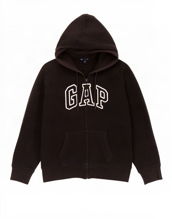 Felpa con cappuccio e zip grafica da uomo Gap XL in cotone nero