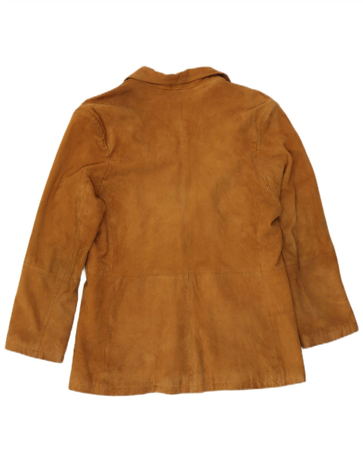 Giacca blazer vintage da donna in pelle scamosciata a 2 bottoni IT 50 XL Marrone
