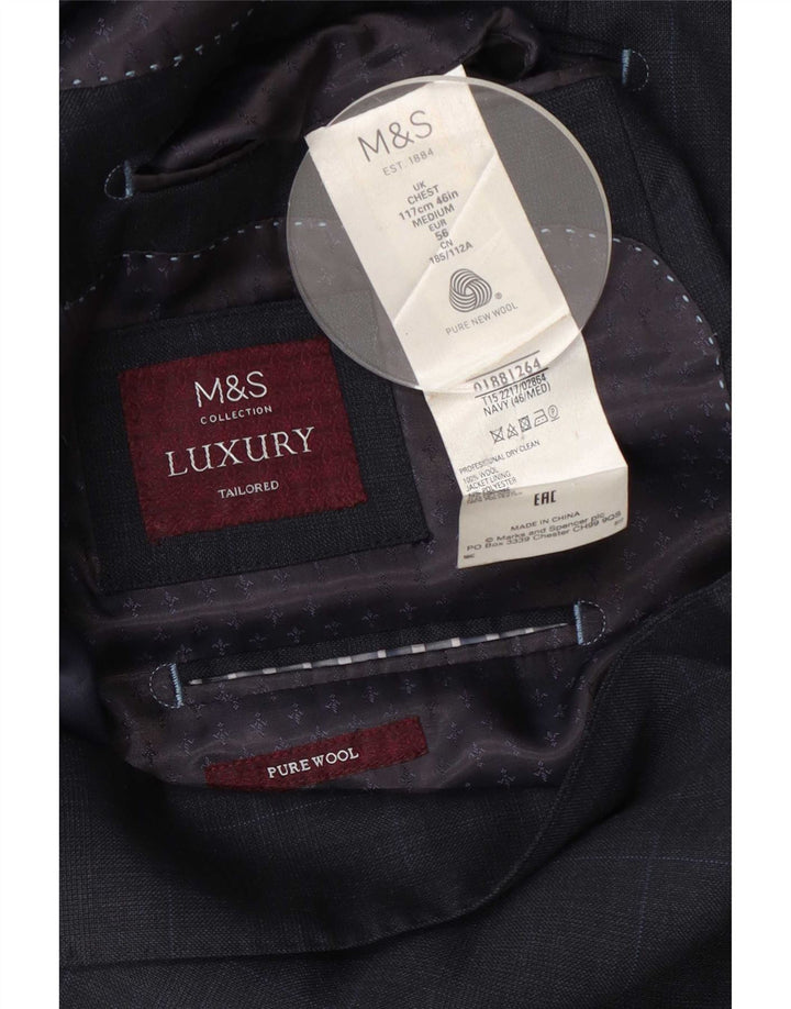 Giacca blazer a 2 bottoni da uomo Marks & Spencer UK 46 XL lana a quadri blu navy