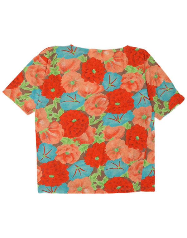 T-shirt grafica da donna vintage Top UK 14 floreale multicolore medio