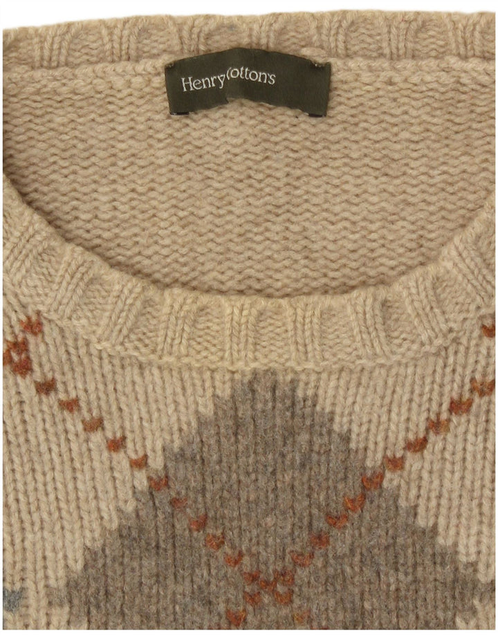 Maglione girocollo da uomo Henry Cottons beige medio a rombi/diamante