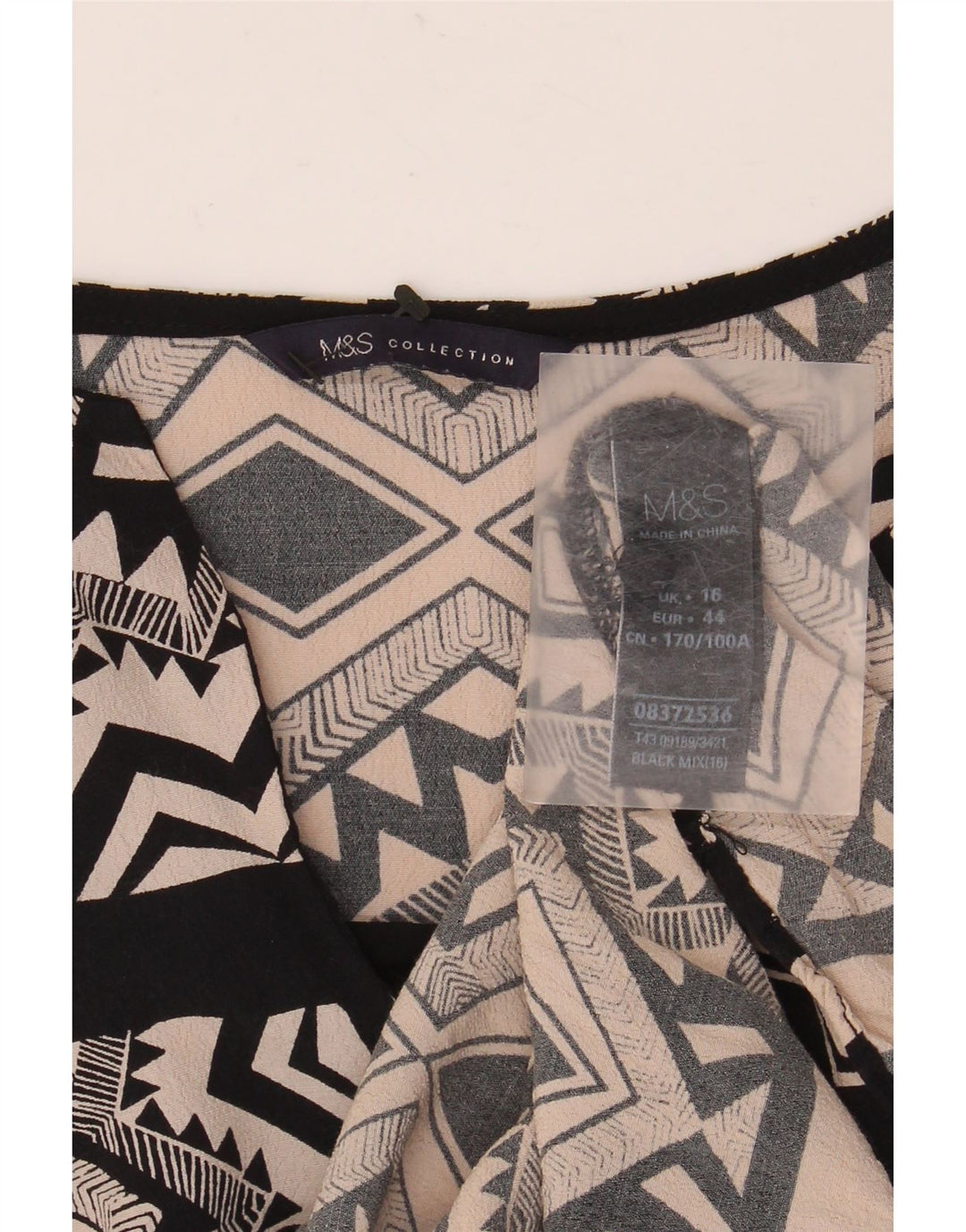 Top camicetta da donna Marks & Spencer UK 16 grande viscosa geometrica nera