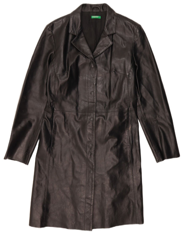 BENETTON Cappotto in Pelle Donna IT 46 Large Nero in Pelle