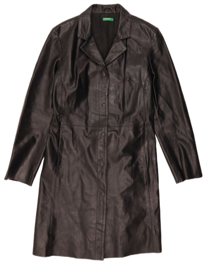 BENETTON Cappotto in Pelle Donna IT 46 Large Nero in Pelle