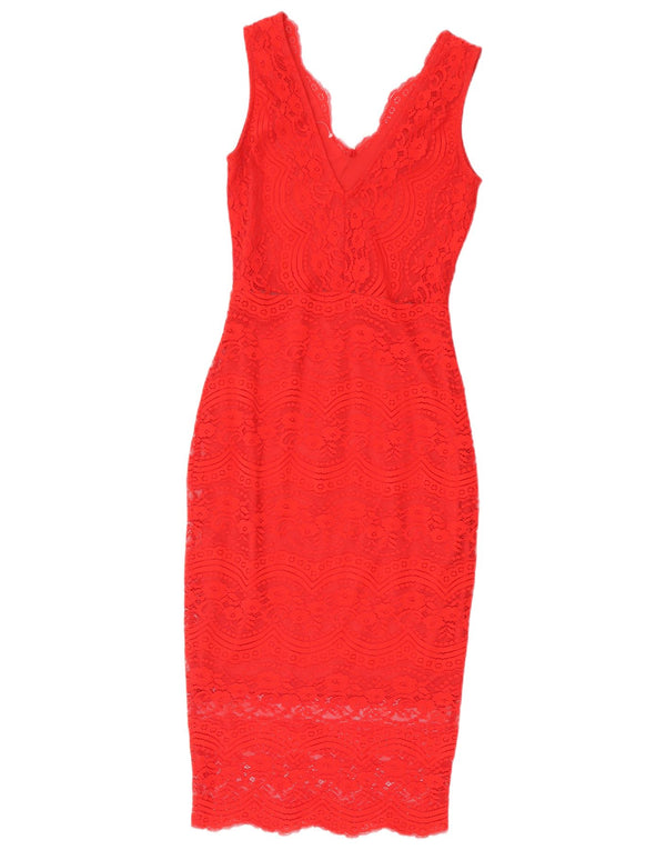 Abito aderente in pizzo senza maniche da donna Oasis UK 4 XS rosso poliammide