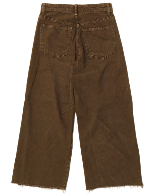 Jeans a gamba larga a vita alta da donna Zara US 00 2XS W22 L23 cotone kaki