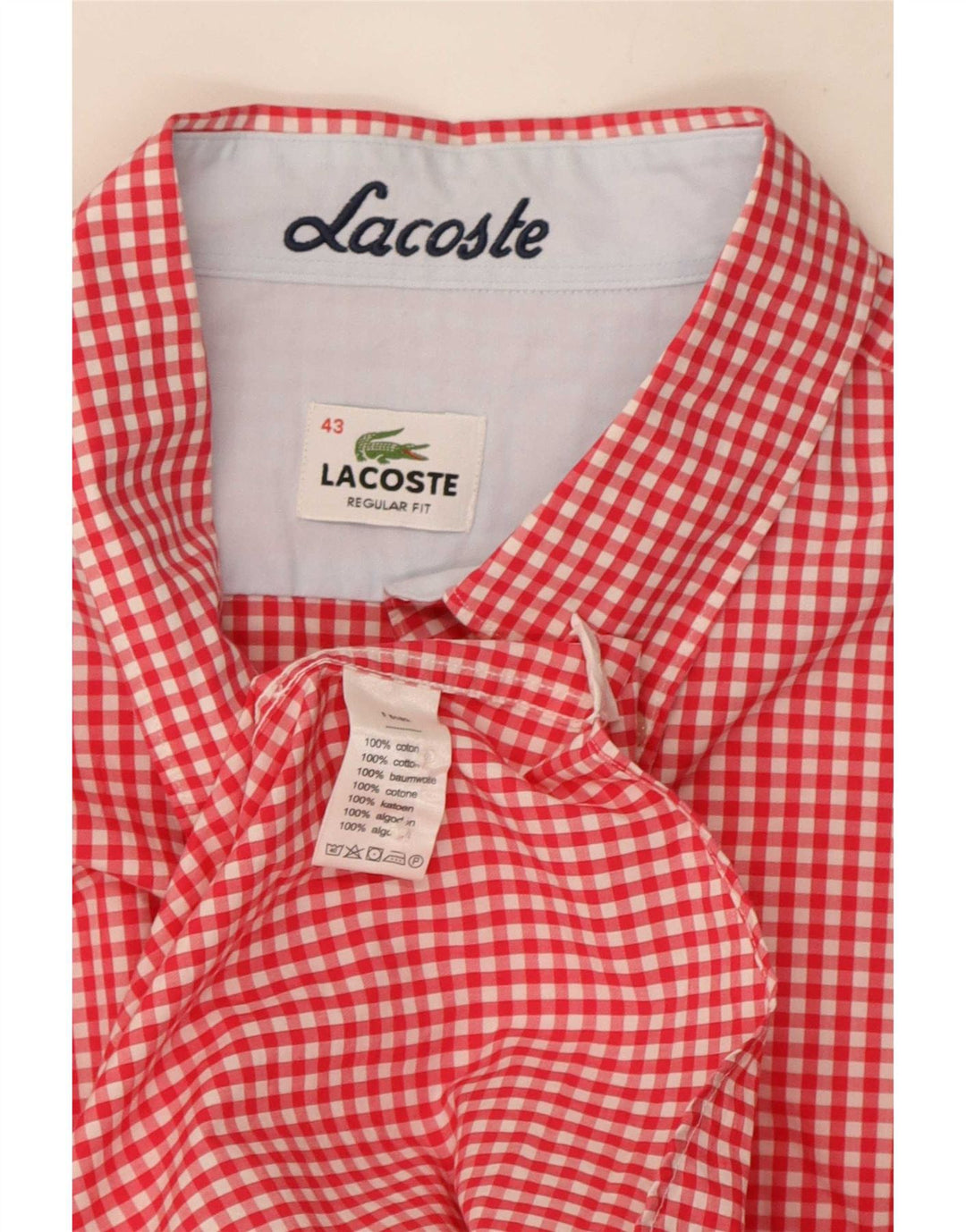 Camicia Lacoste da uomo vestibilità regolare taglia 43 grande cotone a quadretti rossi