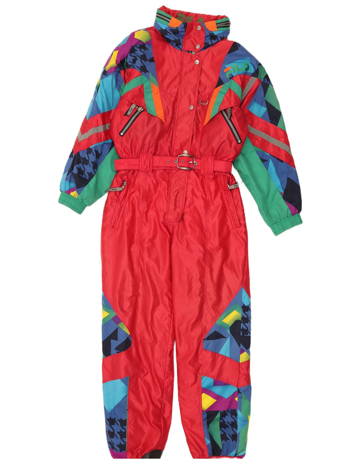 Tuta da sci con cappuccio da donna Fila IT 46 Large rossa geometrica in poliammide