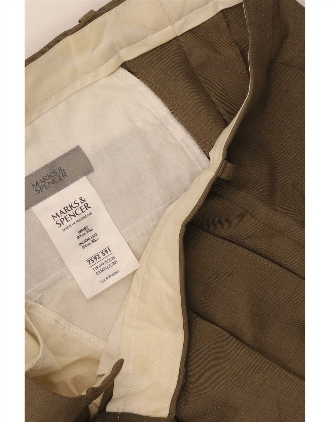 Pantaloni chino con pegging da uomo Marks & Spencer W32 L33 poliestere kaki