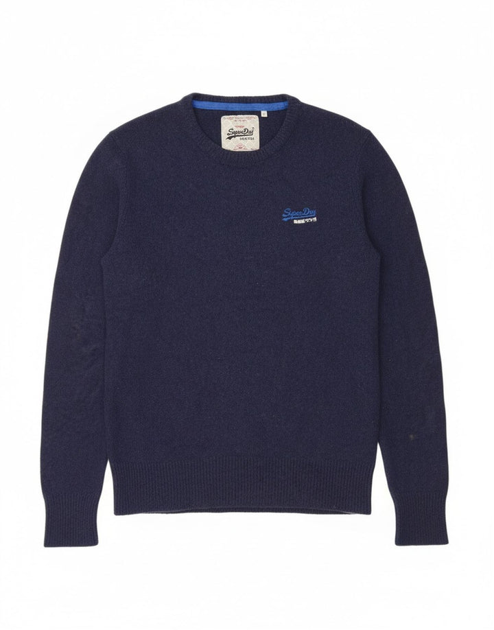 Maglione maglione girocollo da uomo Superdry in lana blu navy media