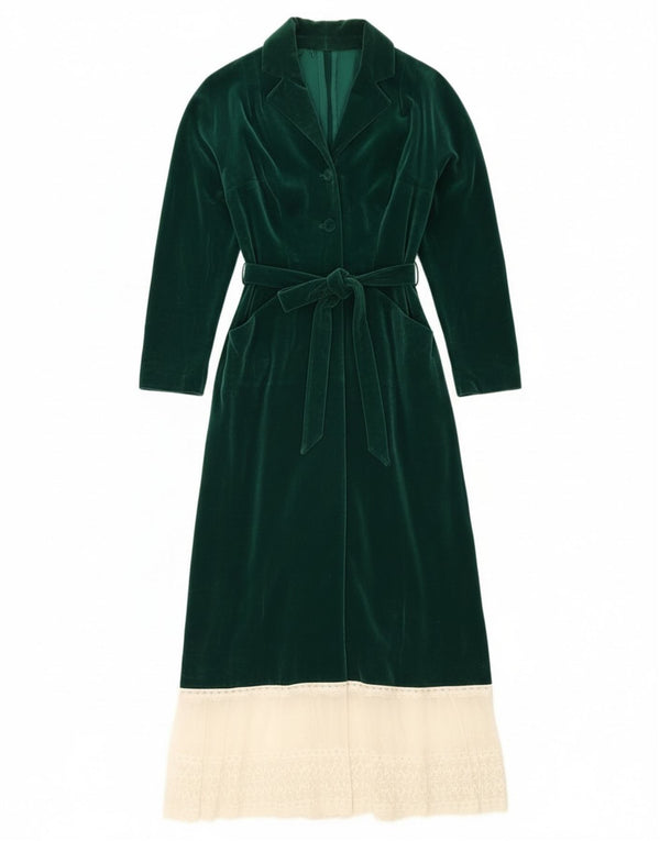 Abito lungo da donna vintage in velluto a maniche lunghe UK 12 Colorblock verde medio