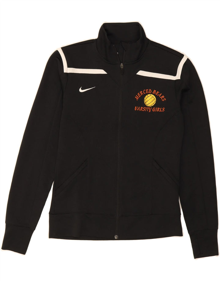 NIKE Womens Dri Fit Graphic Tracksuit Top Jacket UK 10 Small Black Vintage Nike and Second-Hand Nike from Messina Hembry 