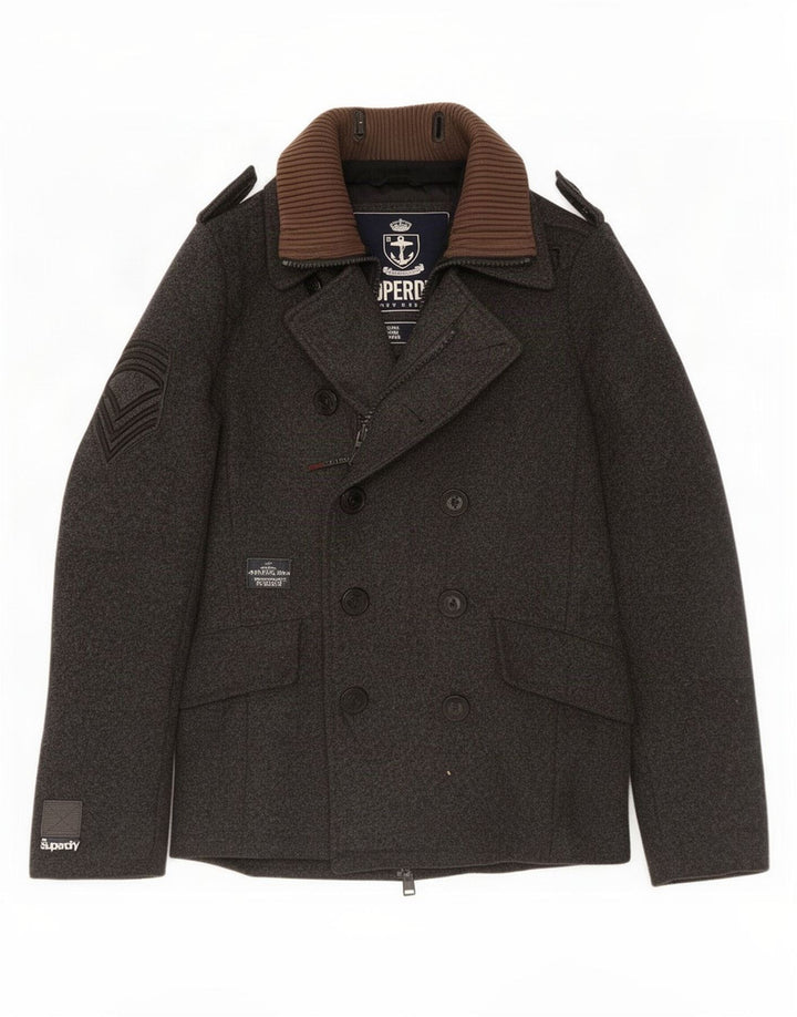 Cappotto da marinaio da uomo Superdry UK 38 lana grigio medio