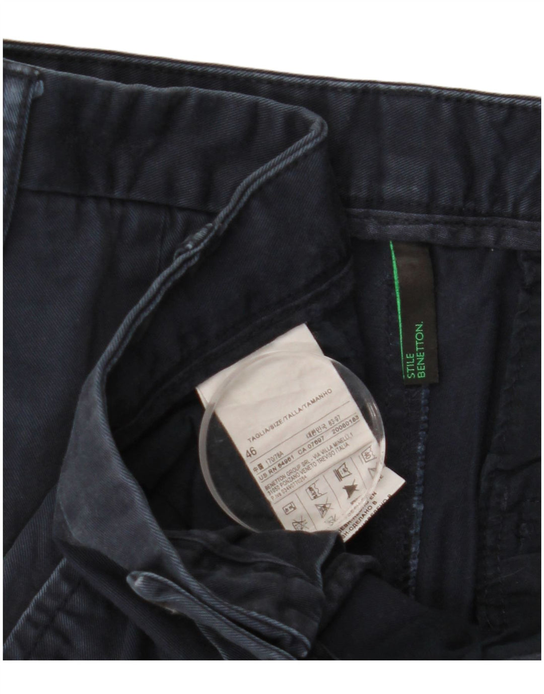Pantaloni chino dritti da uomo BENETTON IT 46 Small W29 L30 Blu Navy Cotone