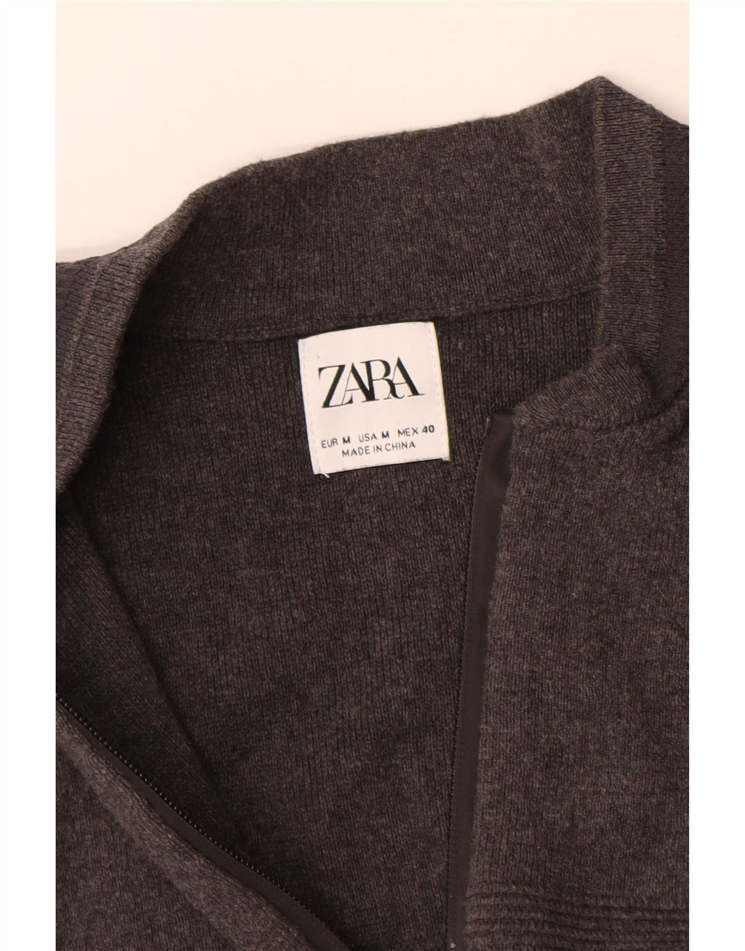 Maglione cardigan con zip intera da uomo Zara in cotone grigio medio