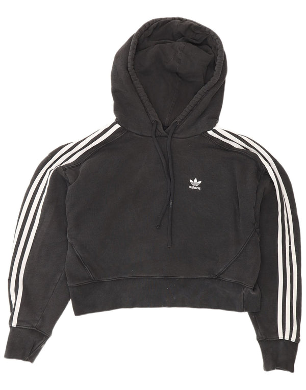 Maglione con cappuccio oversize corto da donna Adidas UK 8 piccolo cotone nero