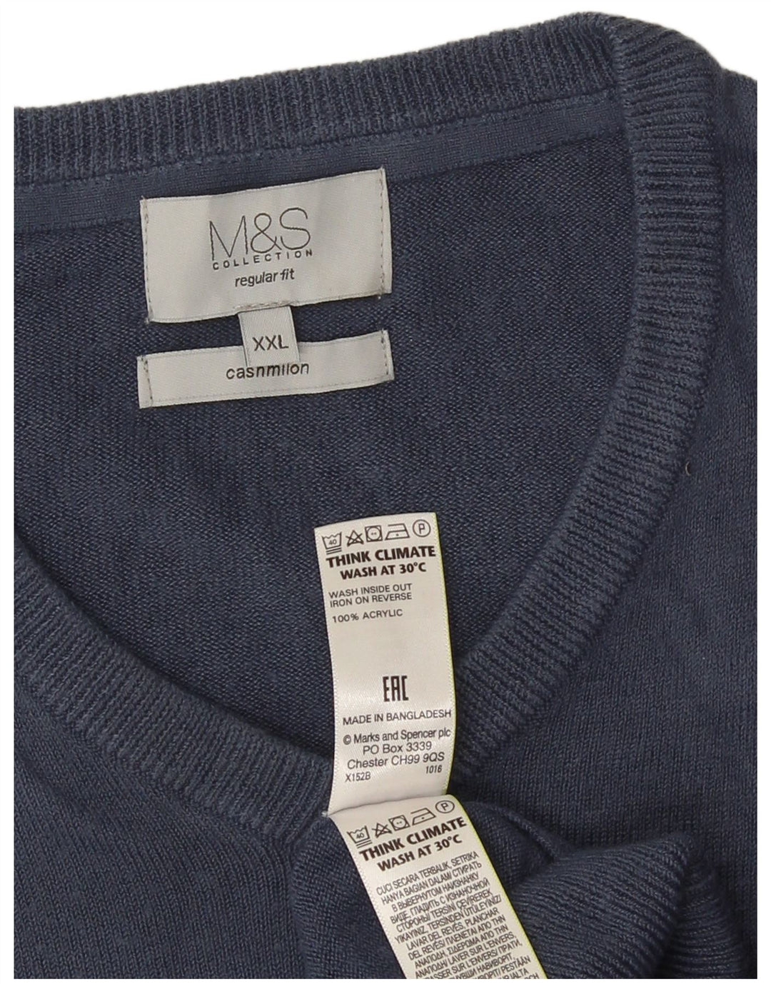 Maglione da uomo Marks & Spencer vestibilità regolare con scollo a V 2XL Blu Navy