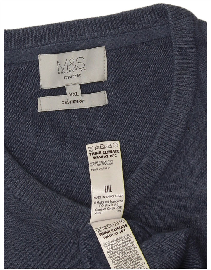 Maglione da uomo Marks & Spencer vestibilità regolare con scollo a V 2XL Blu Navy