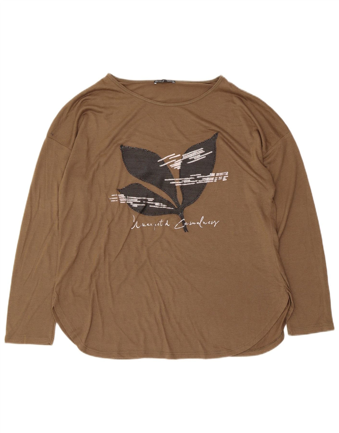 Top grafico da donna Zara manica lunga UK 14 Marrone medio
