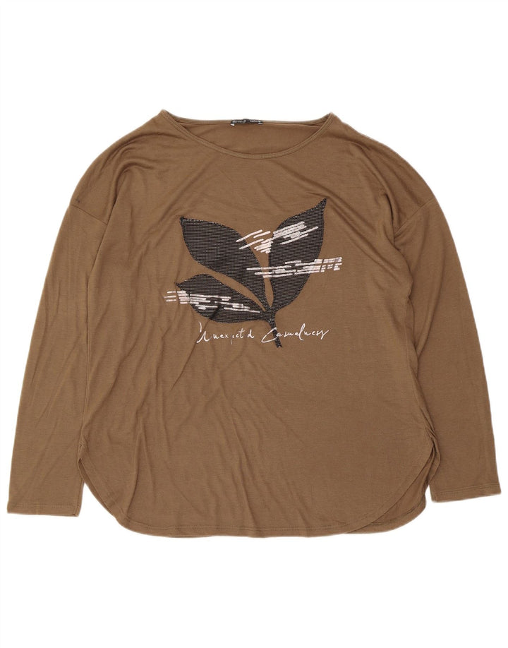 Top grafico da donna Zara manica lunga UK 14 Marrone medio