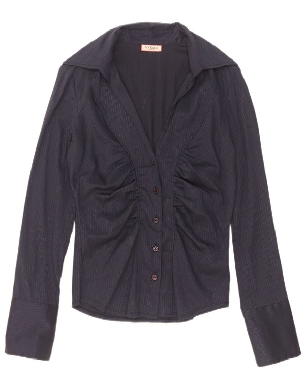 Max & Co. Camicetta da donna UK 12 Cotone gessato medio blu navy