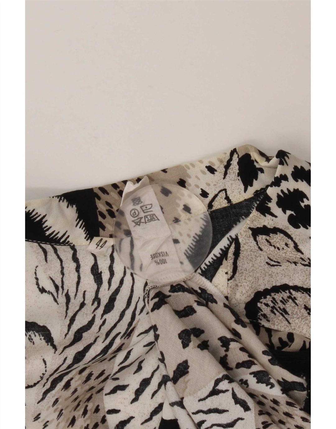 Top camicetta a maniche lunghe da donna vintage IT 44 stampa animalier nera media