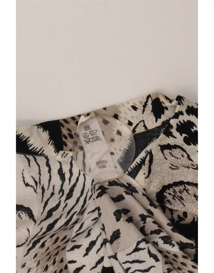 Top camicetta a maniche lunghe da donna vintage IT 44 stampa animalier nera media