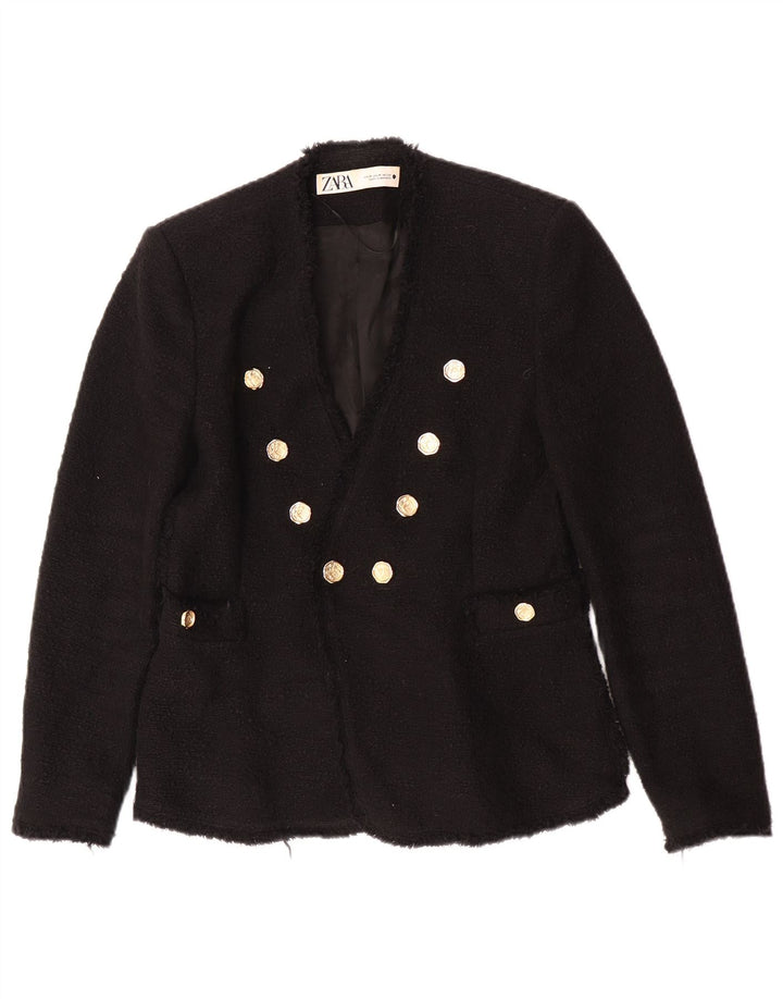 Giacca blazer doppiopetto da donna Zara UK 12 cotone nero medio