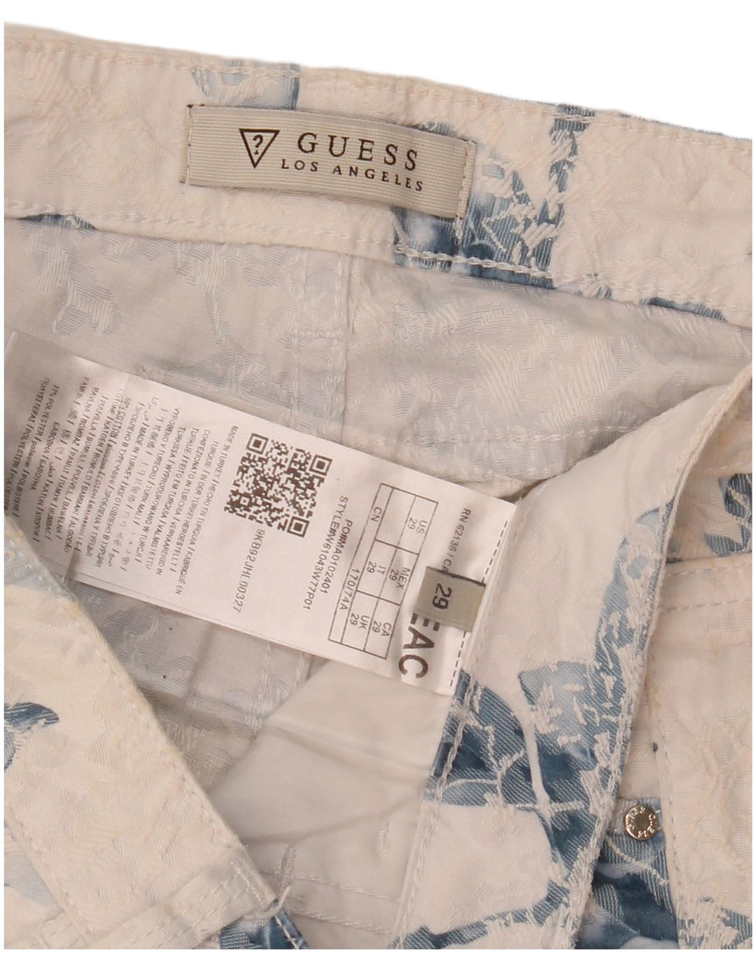 GUESS Womens Slim Casual Trousers W29 L31 Off White Floral Polyester