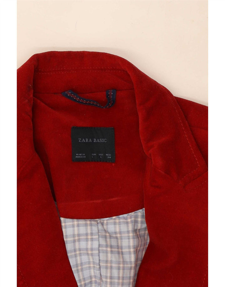 Giacca blazer in velluto a 1 bottone da donna Zara UK 14 grande cotone rosso