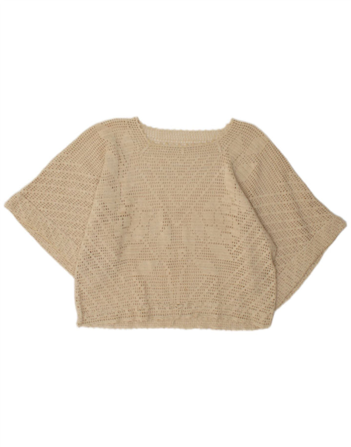 Top trasparente a pipistrello da donna vintage UK 16 grande beige