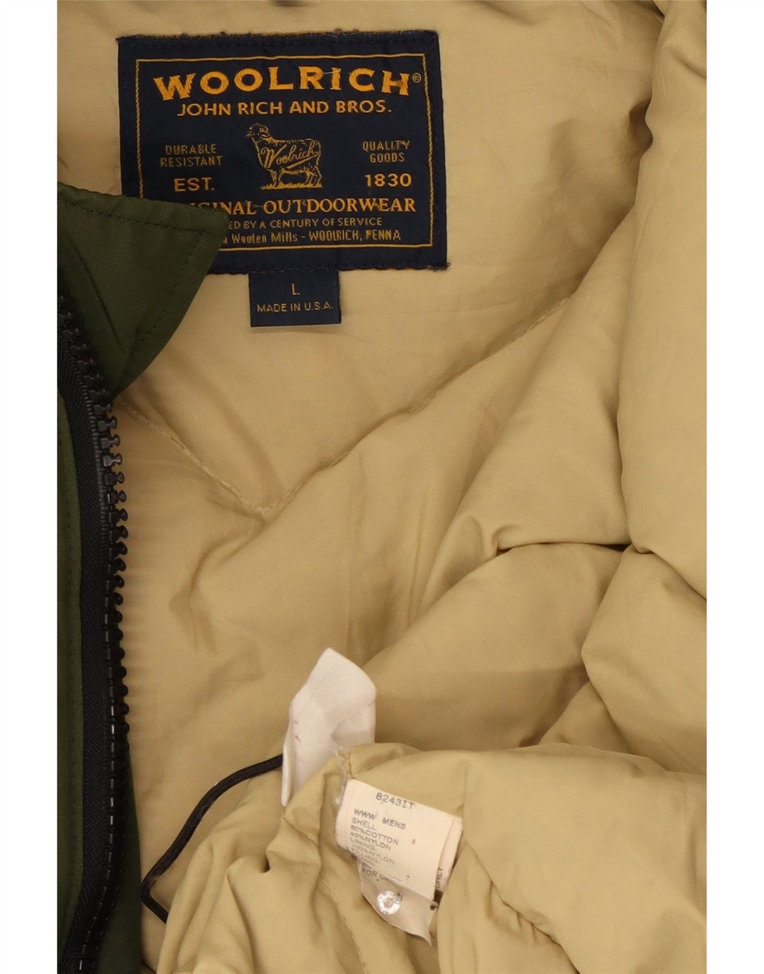 Giacca imbottita con cappuccio da uomo Woolrich UK 40 grande cotone verde