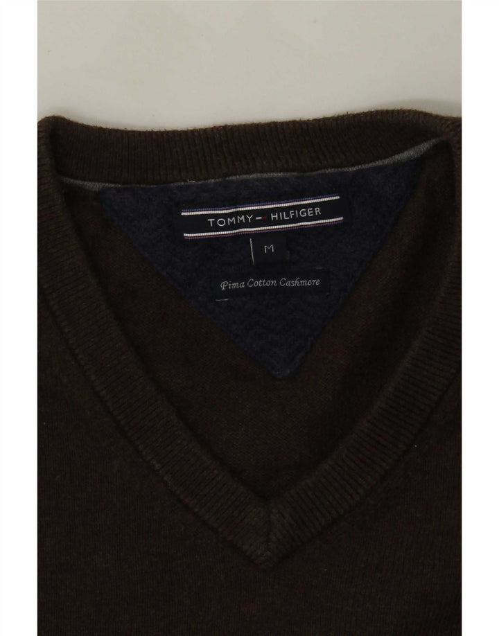 Maglione maglione con scollo a V da uomo Tommy Hilfiger in cotone marrone medio