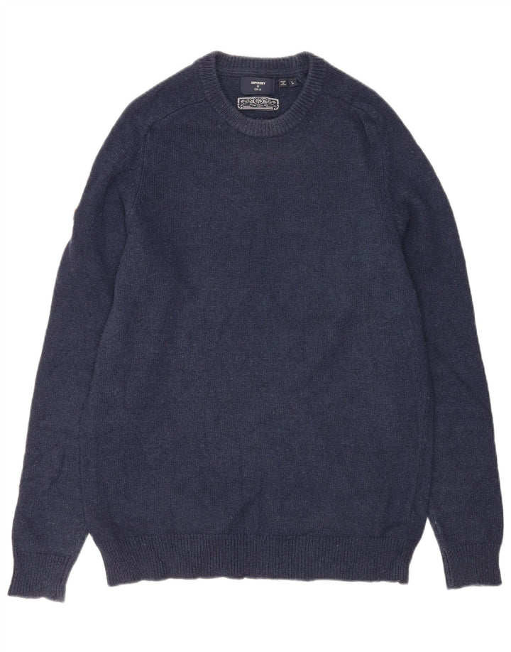 Maglione maglione girocollo da uomo Superdry grande lana d'agnello blu navy