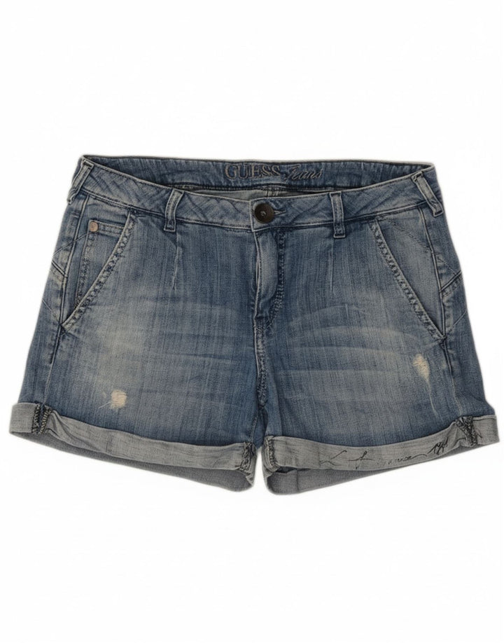 Pantaloncini di jeans invecchiati Guess da donna W28 cotone blu medio